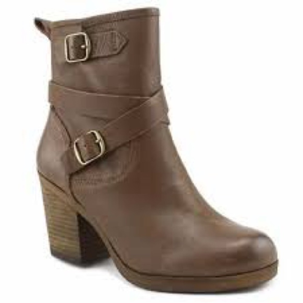 Lucky Brand Orenzo brown leather boots block heel buckle women’s size 8.5 trendy